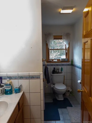 a bathroom with a toilet a sink and mirror