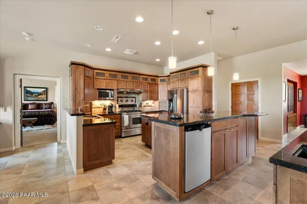 a kitchen with lots of counter top space