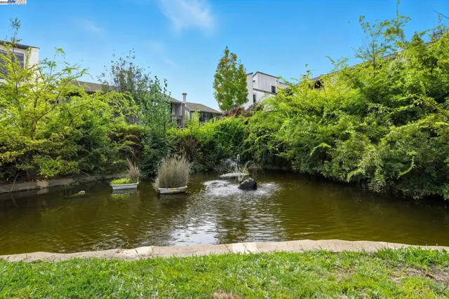 a view of a lake with a building in the background