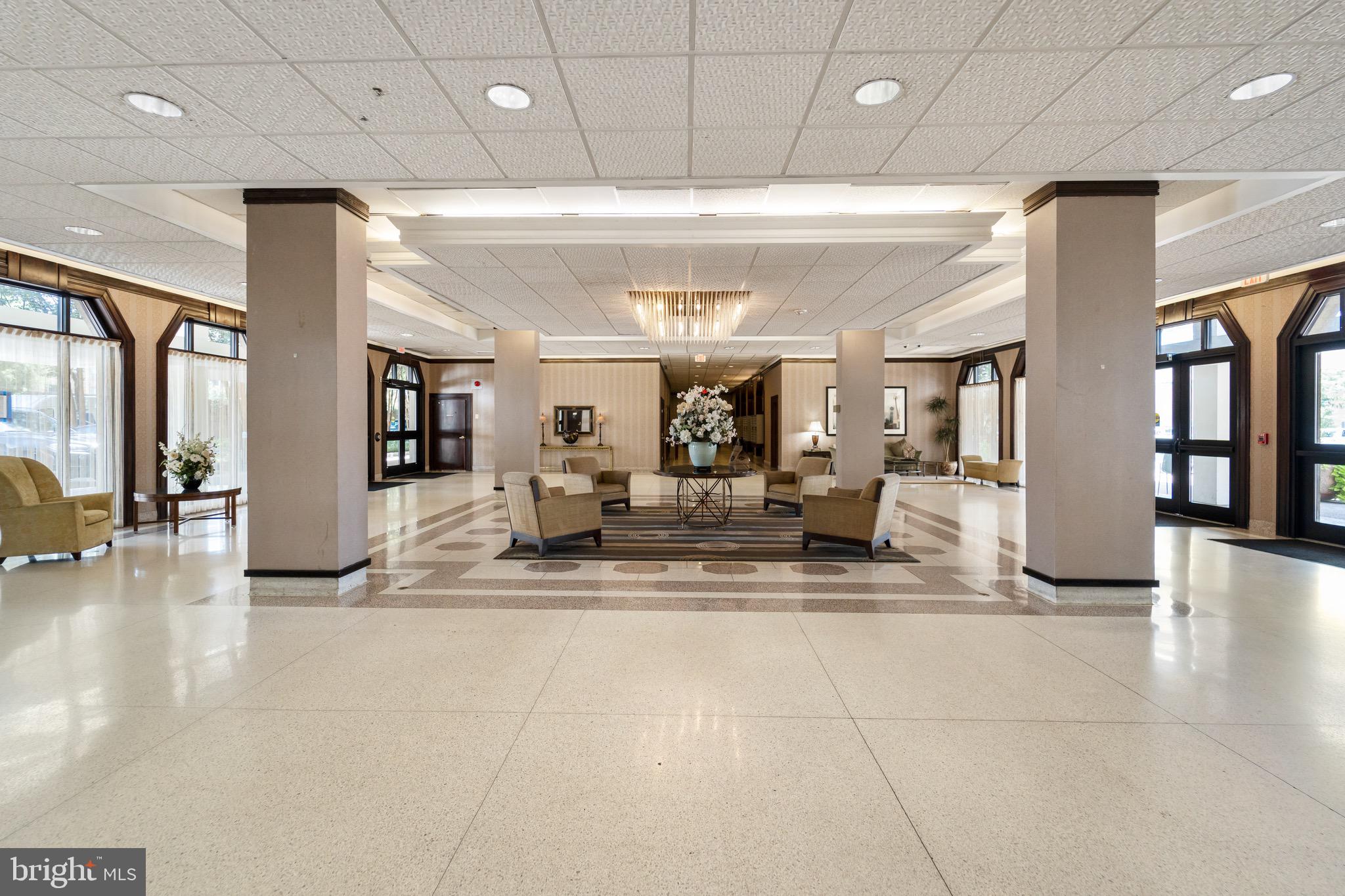 a view of a lobby with furniture