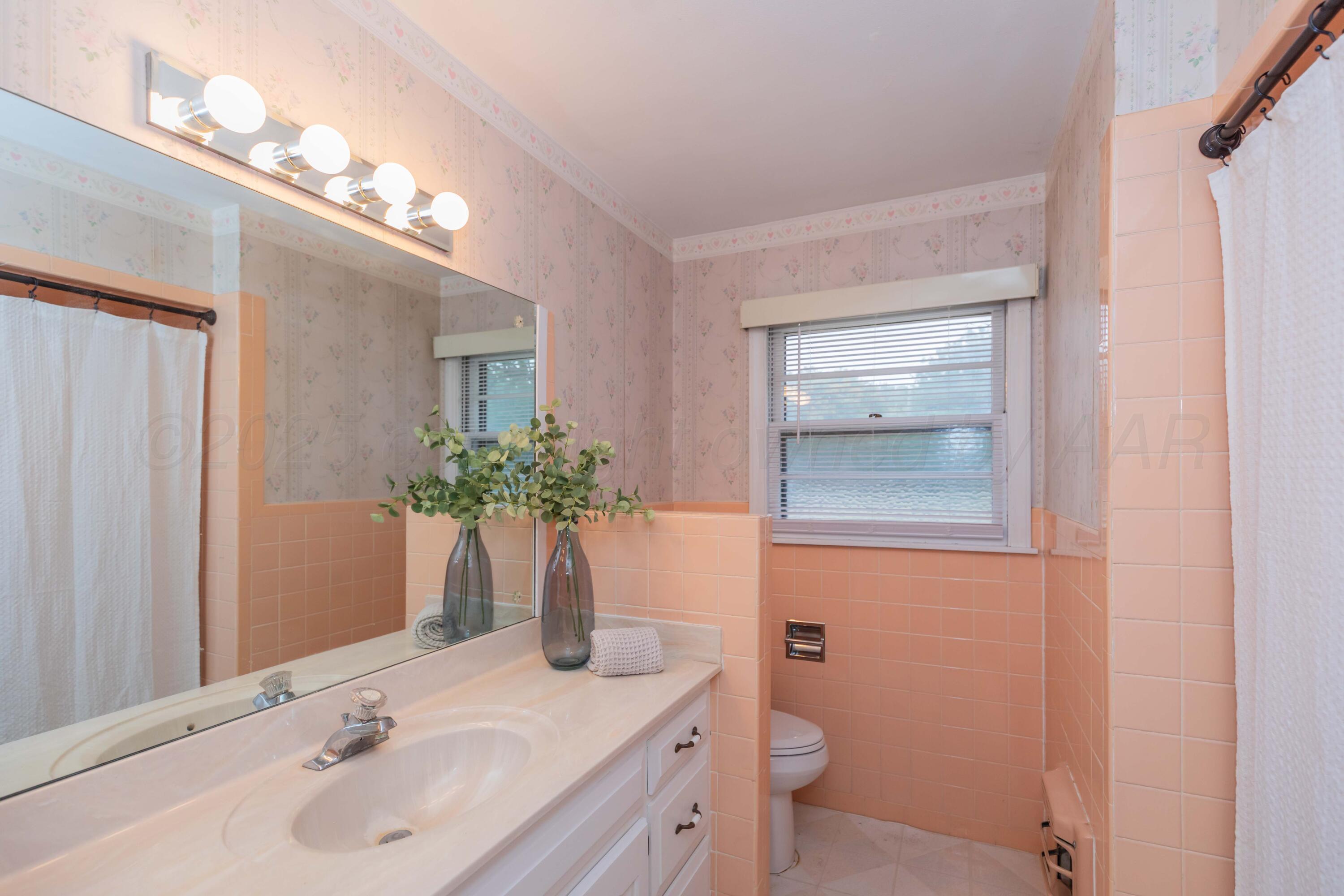 4221 Arden Road Amarillo, TX 79110 - Photo 24 of 50 a bathroom with a granite countertop sink a toilet and a mirror