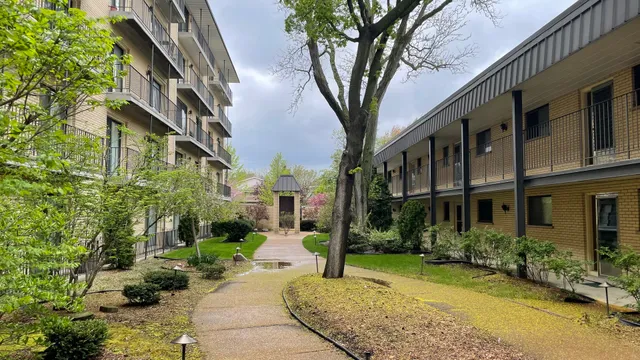 a view of a building with a yard