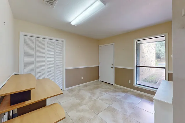 a view of a room with shelves