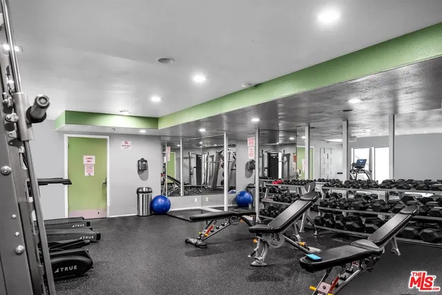 a view of a room with gym equipment