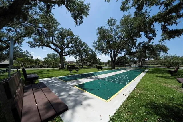a view of a backyard with a garden and slide