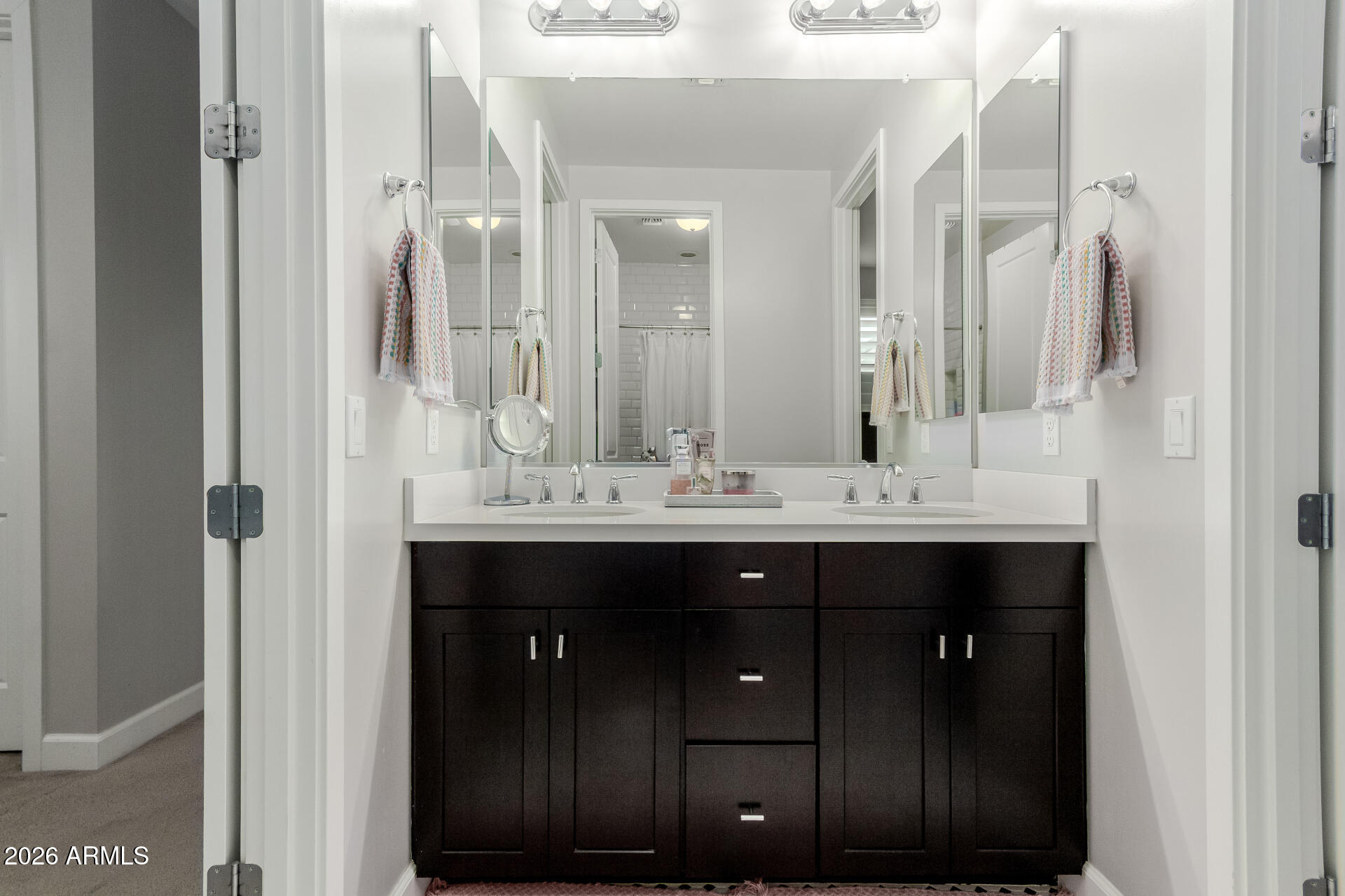 2917 East Boot Track Trail Gilbert, AZ 85296 - Photo 58 of 93 a bathroom with a double vanity sink and mirror