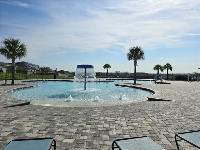 a view of a swimming pool with a yard