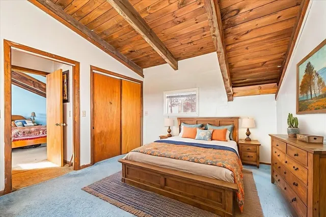 a bedroom with a bed and a walk in closet