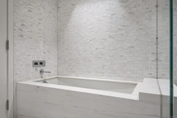 a bathroom with a bathtub