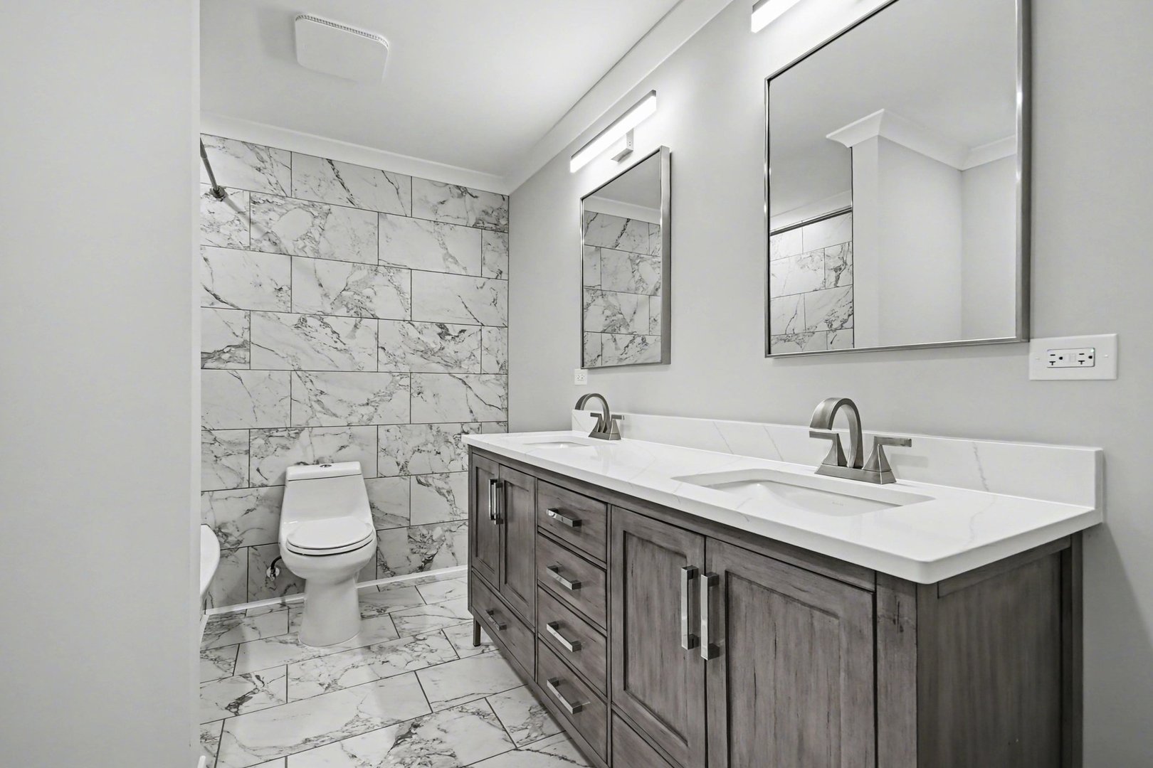850 Spring Creek Court Elk Grove Village, IL 60007 - Photo 18 of 26 a bathroom with a double vanity sink and a toilet