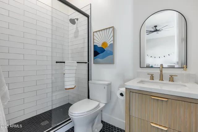 an aerial view of a house with a garden