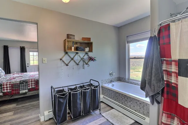a view of bedroom with furniture and a window