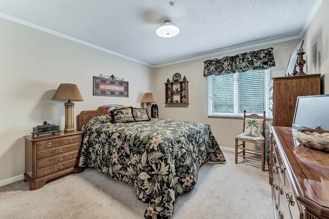 a bedroom with a bed window and dresser