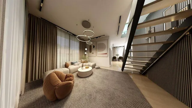 a view of livingroom with furniture and stairs