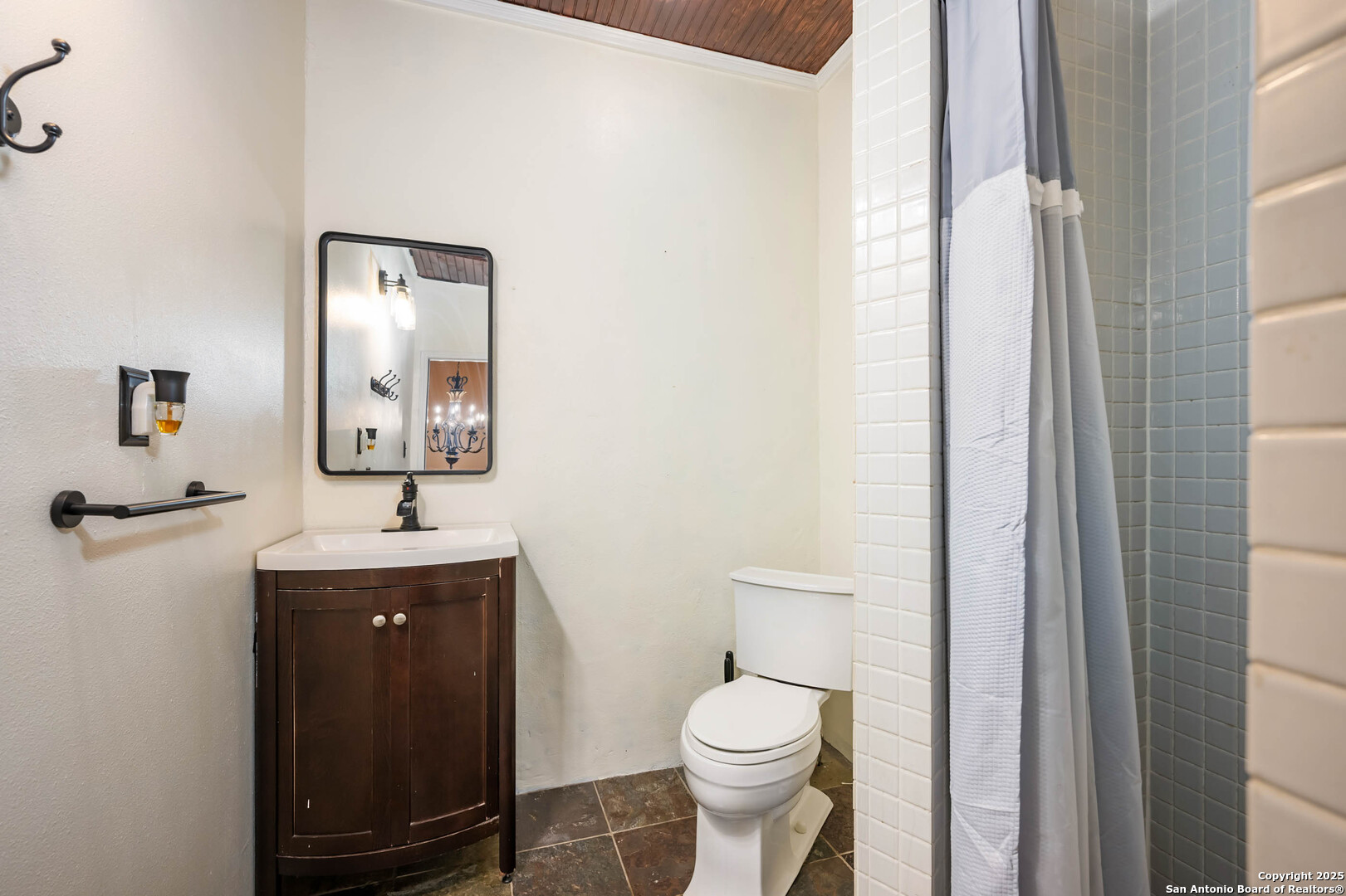10655 Rebecca Creek Road Spring Branch, TX 78070 - Photo 18 of 34 a bathroom with a toilet a sink and mirror