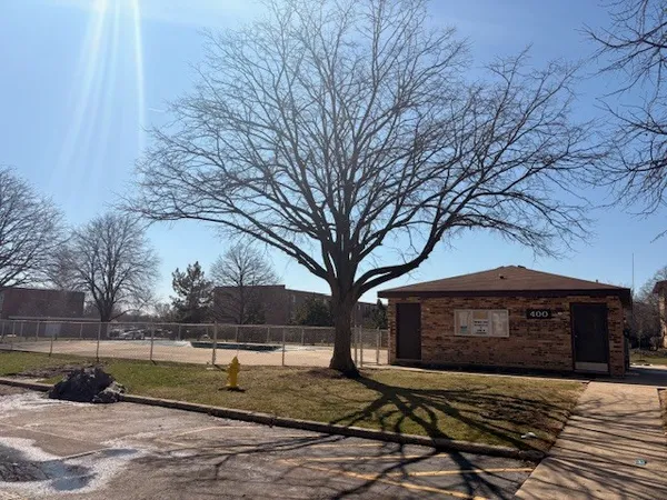 a view of a yard with an outdoor space