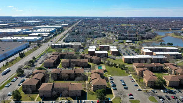 a view of a lake in middle of the town