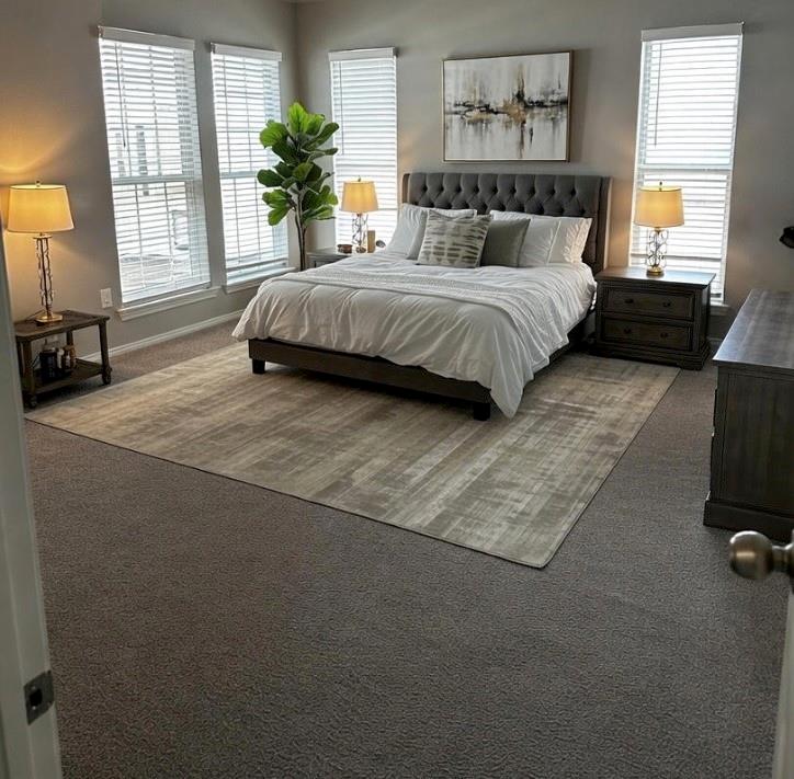 3712 Cemetery Hill Road Carrollton, TX 75007 - Photo 14 of 25 a spacious bedroom with a bed a couch and potted plant on the dresser