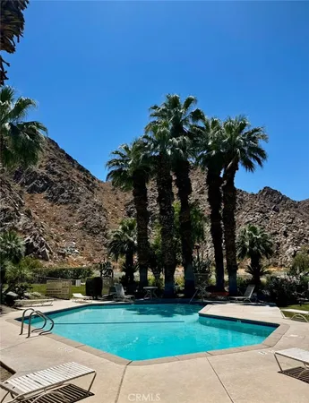 a view of a park with large trees