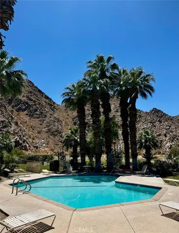 a view of a park with large trees