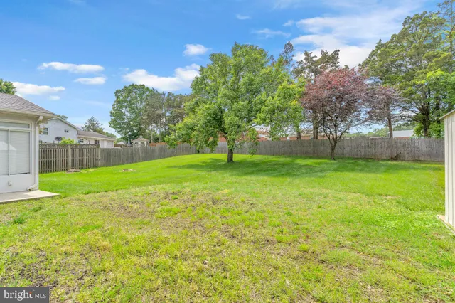 a view of a yard with a house in the background