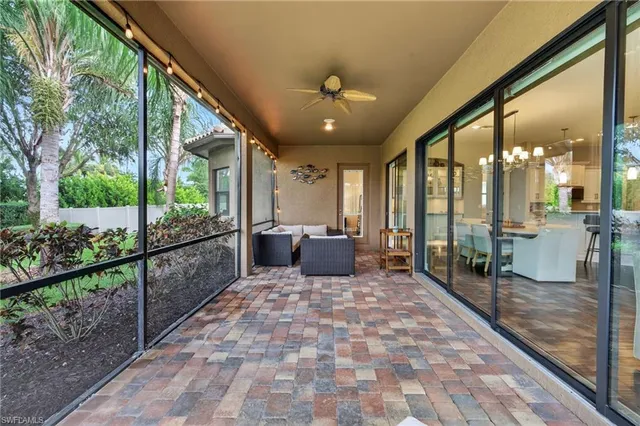 a lobby with furniture and outdoor space