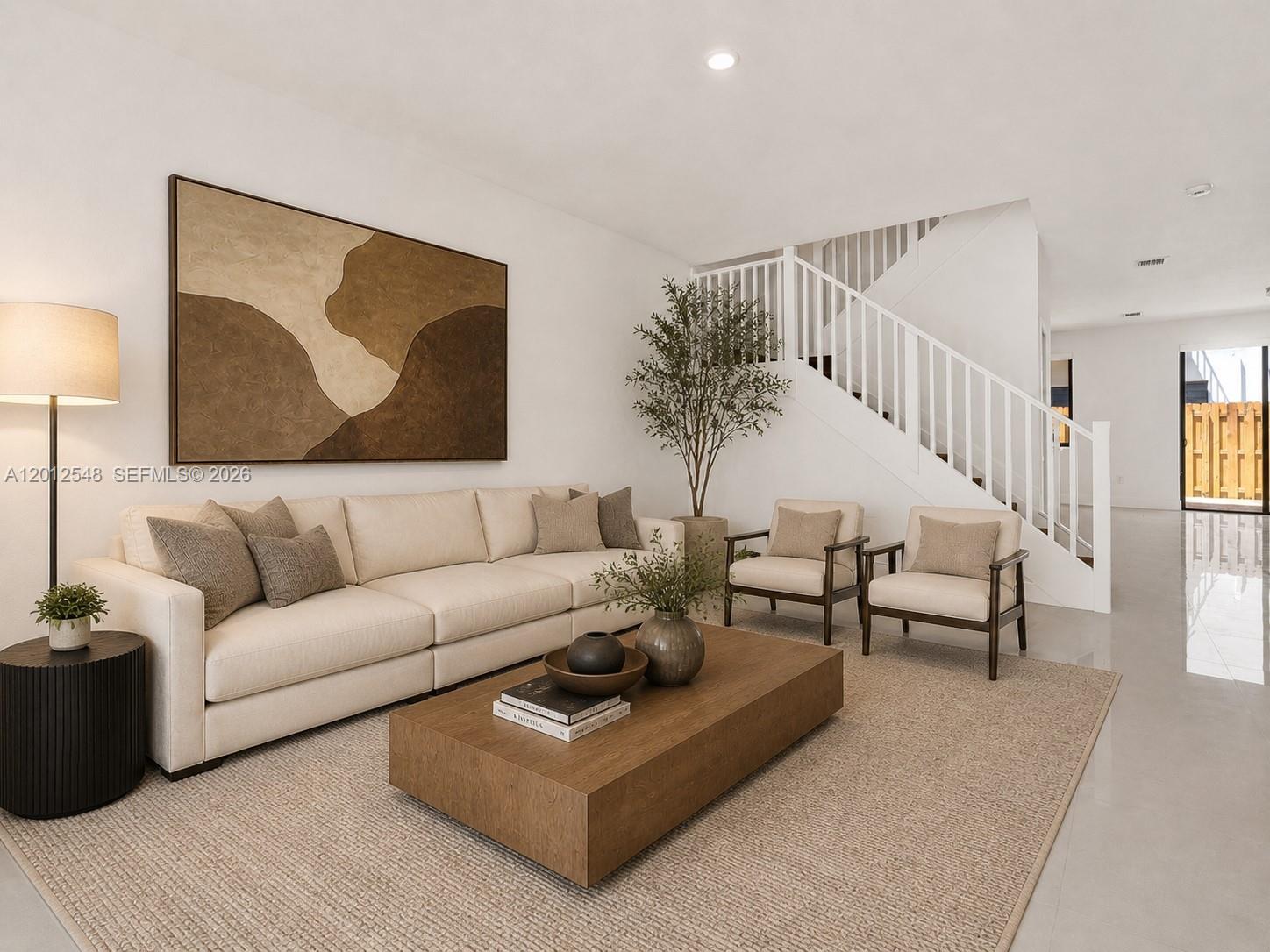 13642 Southwest 157th Place, Unit 13642 Miami, FL 33196 - Photo 7 of 41 a living room with furniture and a lamp with potted plant