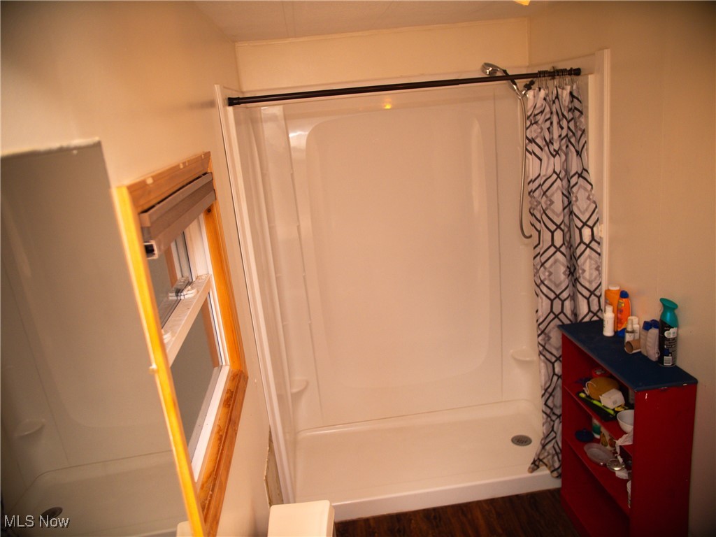 332 Max Road Lodi, OH 44254 - Photo 8 of 22 Master bathroom with a handicapped shower with curtain and wood-type flooring