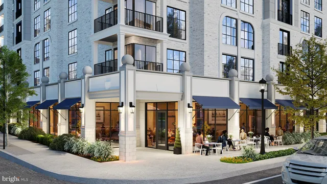 a front view of a building and a street