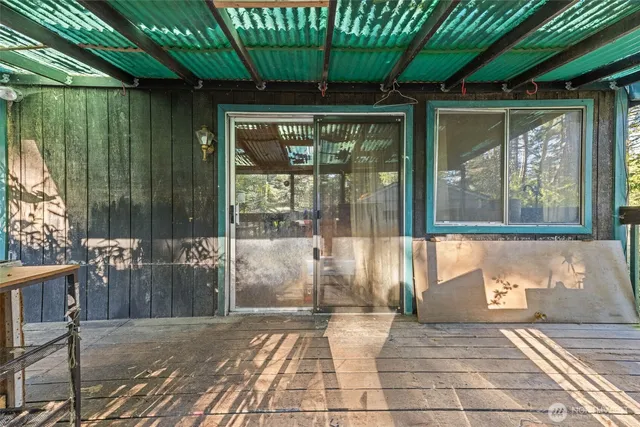 a porch with seating space