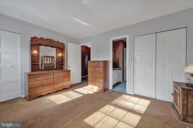 a view of a bedroom with closet and cabinet