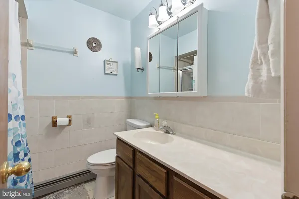 a bathroom with a sink a toilet and a mirror