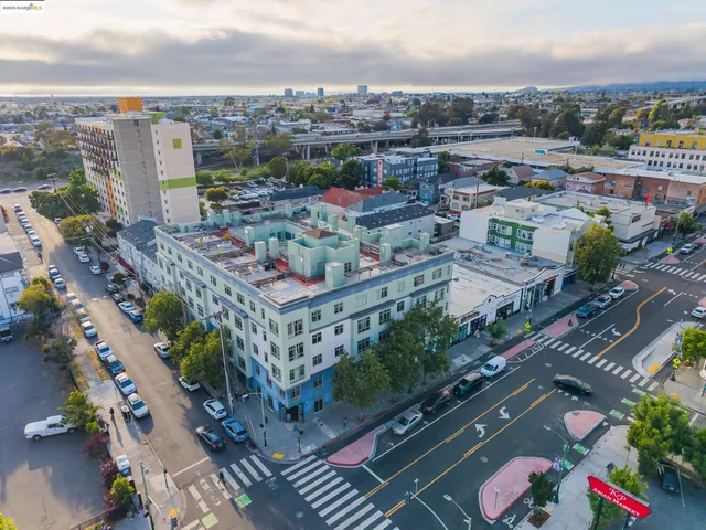a large building with a city view
