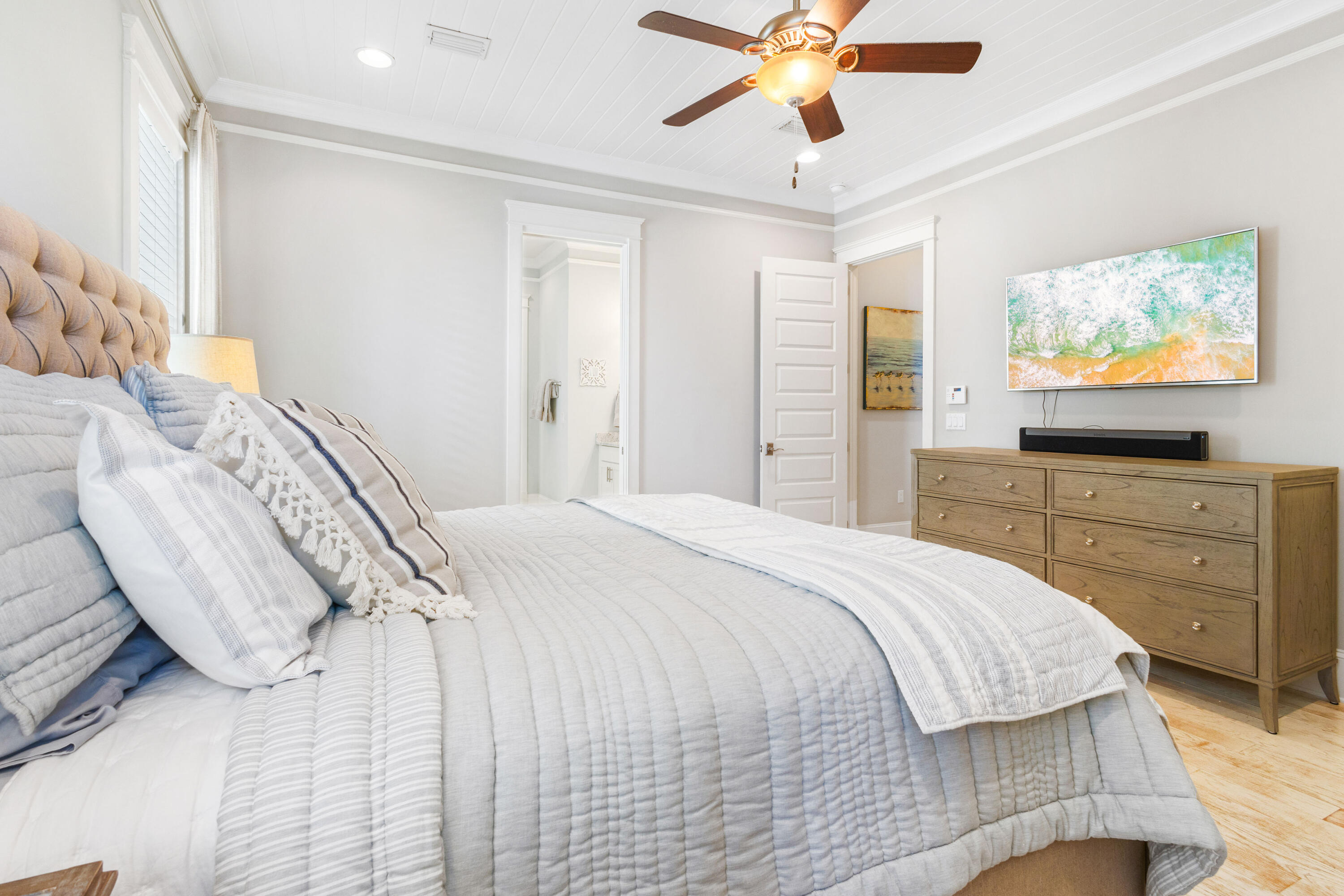 48 Pleasant Street Inlet Beach, FL 32461 - Photo 26 of 60 a bedroom with a bed and a flat screen tv