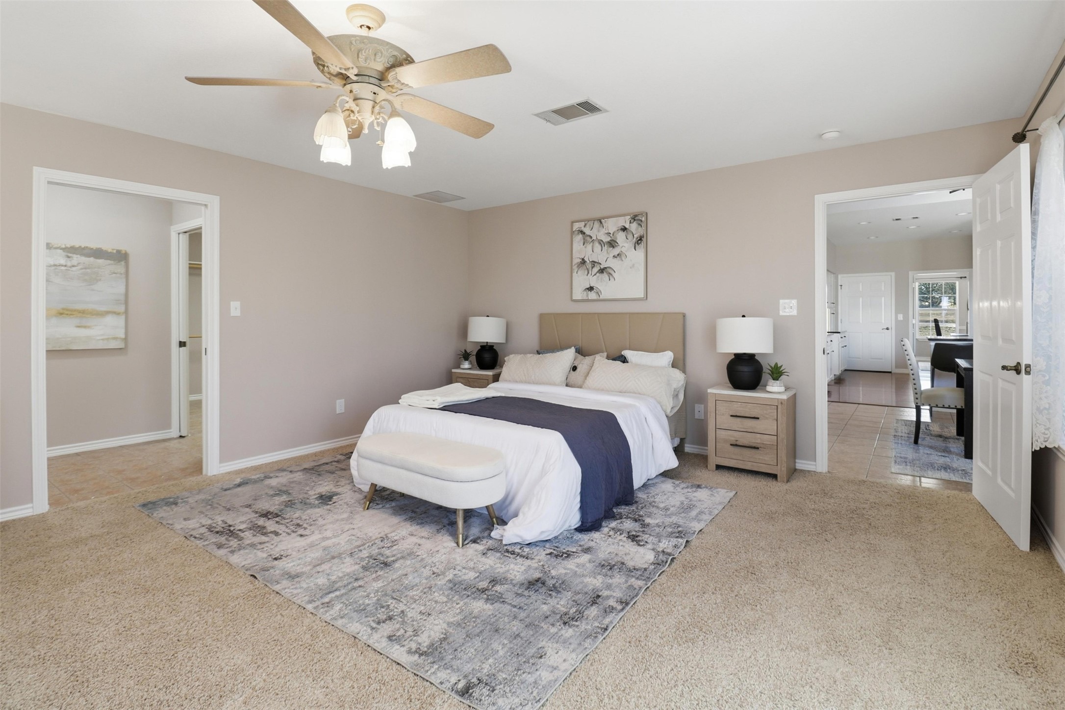 200 Apache Trail Burnet, TX 78611 - Photo 19 of 40 Bedroom featuring ceiling fan and light carpet