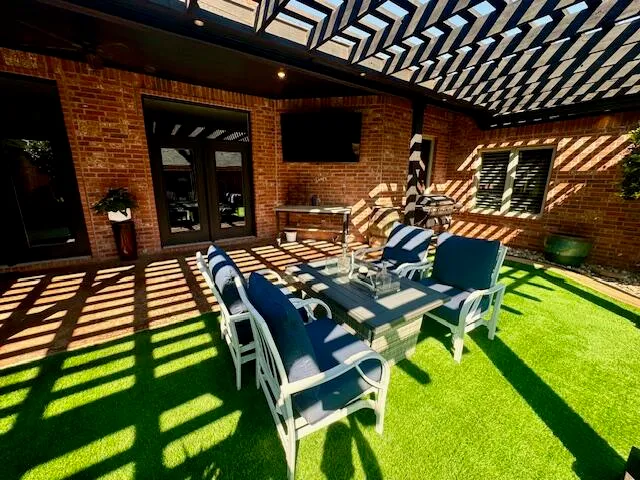 a living room with furniture