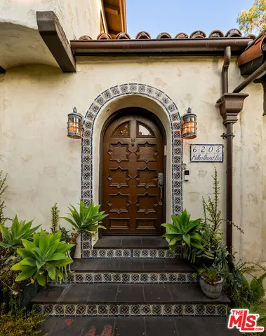 a close view of a fireplace with potted plants