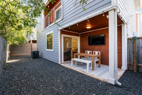a view of a porch with furniture