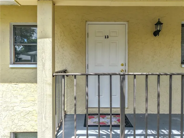 a view of a porch with a door
