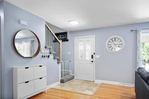 a view of a hallway with elevator