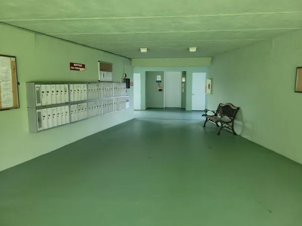 a view of a room with shelves