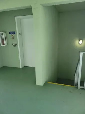an empty room with a door