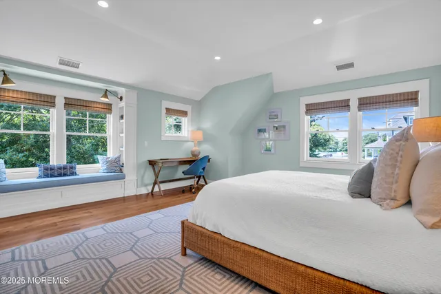 an aerial view of a house with a garden