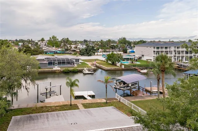 a view of a lake with a city