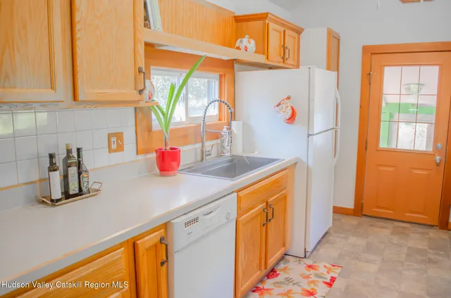 a dining room with a window