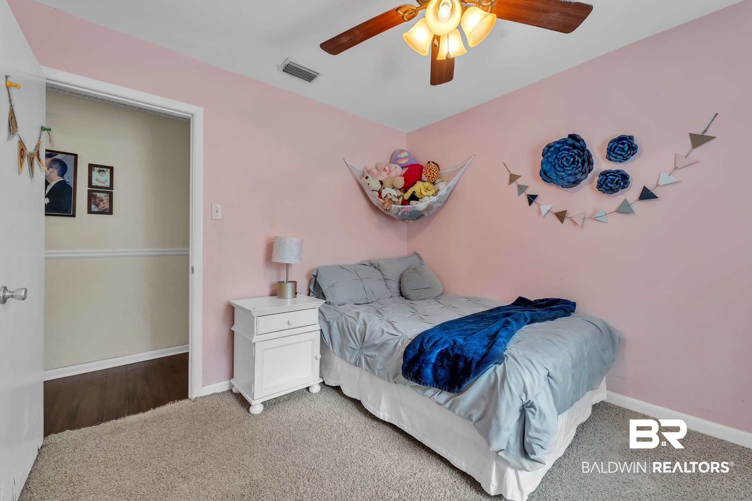 224 Cache Circle Mobile, AL 36611 - Photo 21 of 42 Bedroom with light colored carpet, a ceiling fan, and baseboards