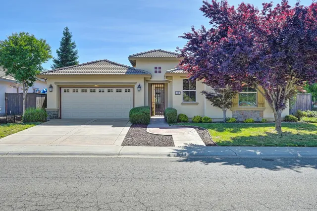 a front view of house with yard and green space