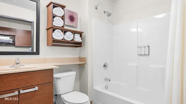 a bathroom with a sink a mirror a toilet and a bathtub
