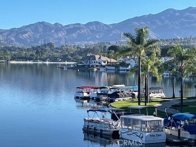 a view of a lake with a mountain in the background