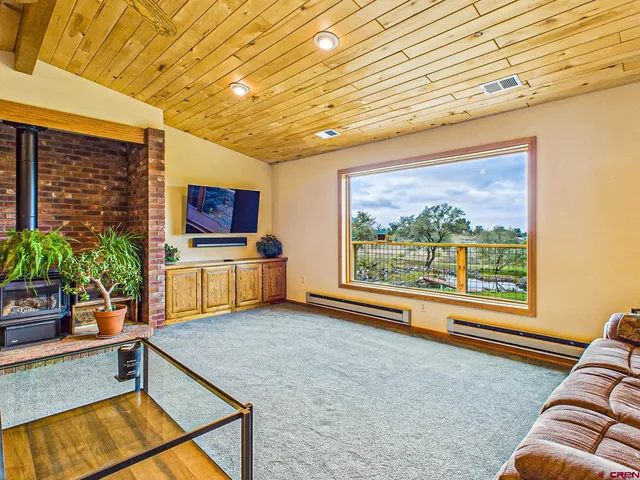 a living room with a large window